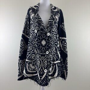 Free people Smitten Kitten Cardigan Sweater Mandala Boho Navy Blue Small